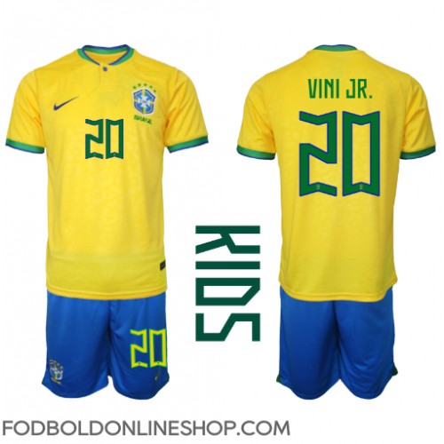 Brasilien Vinicius Junior #20 Hjemme Trøje Børn VM 2022 Kortærmet (+ Korte bukser)
